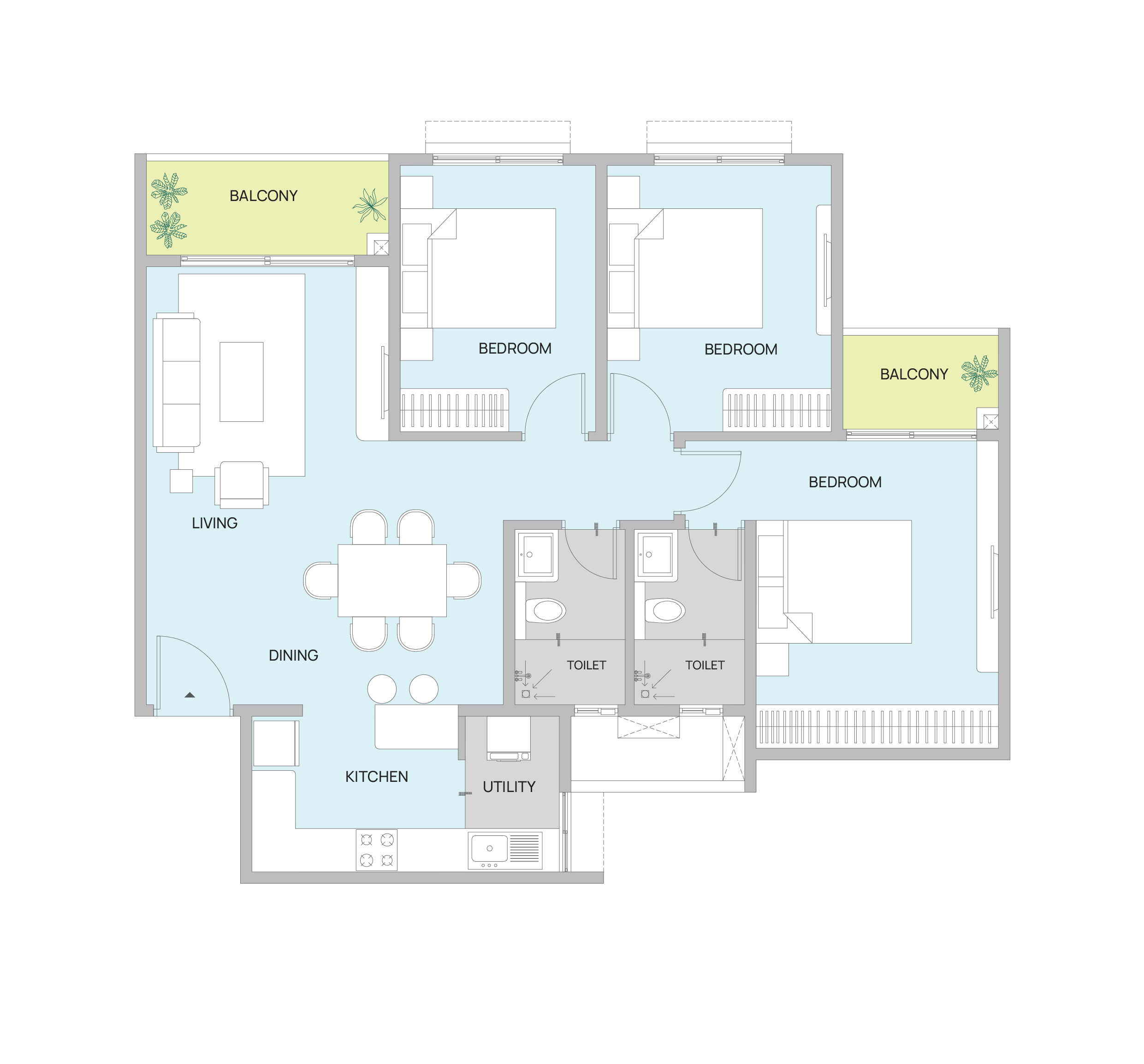 3 BHK Floor Plan